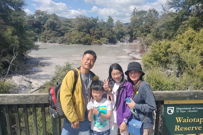 Boutique tour , Mt Maunganui, NZ farm, Rotorua lakes/geothermal - Kuirau Park mineral-water foot soak