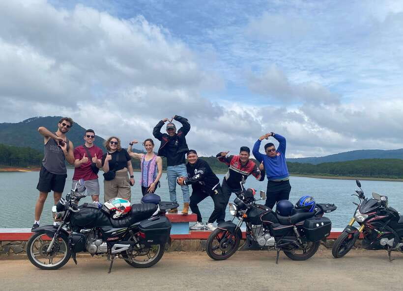 Dalat: MOTORBIKE TOUR TO PONGOUR FALLS- SILK- COFFEE FARM - Elephant Waterfall: the cave moment and the Lady Buddha / Happy Buddha setting