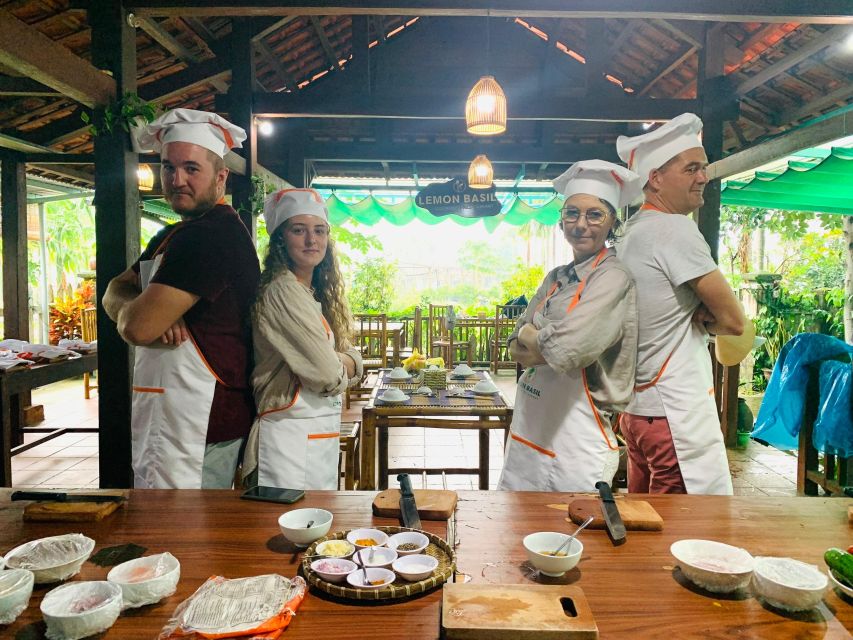 From Hoi An: Cooking Class at Organic Farm - Cooking your four classics: spring rolls, papaya salad, clay-pot fish, bánh xèo